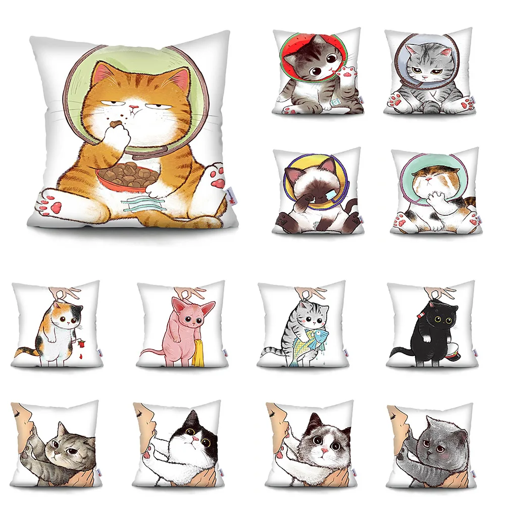 Cushion-Cover Pillowcase Sofa Throw Home-Decoration Polyester Cartoon Cat Cute MTMETY