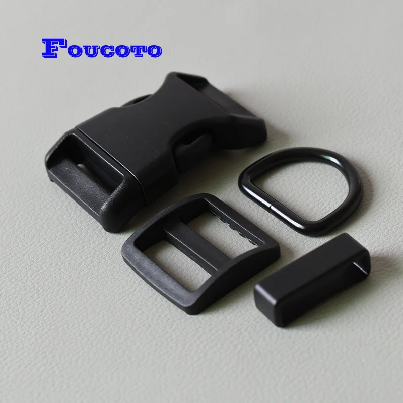 10 sets 25mm Plastic slider adjustable rectangle ring belt side release buckles D ring for ribbon webbing dog collar accessory