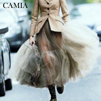 

CAMIA Runway Luxury Lace Women Skirt Elastic Waist Ball Gown Mesh Skirts Female Long Voile Maxi Skirts 2019 Fashion Female