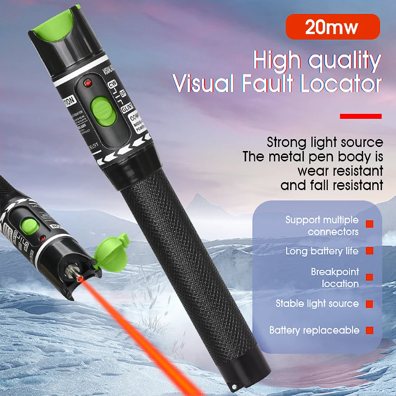 Visual Fault Locator 20mW Fiber Optic Cable Tester 20KM Range Red Laser Light Pen Type SC/FC/ST