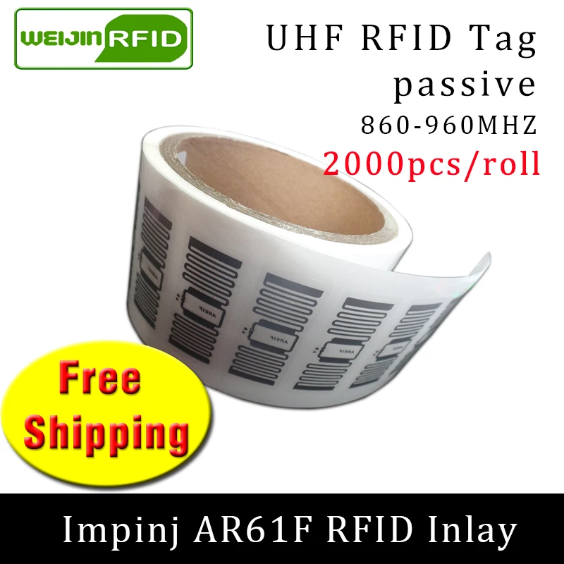 

RFID tag UHF sticker impinj MonzaR6 AR61F EPC6C wet inlay 915m868mhz860-960MHZ 2000pcs free shipping adhesive passive RFID label