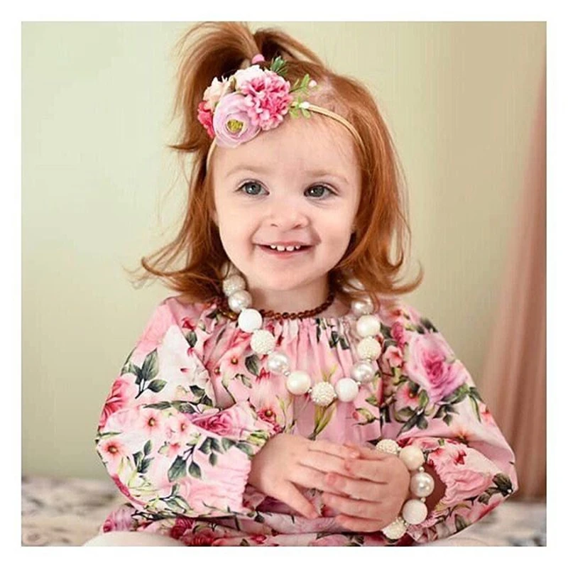 Боди; Одежда для новорожденных девочек; комбинезон с длинными рукавами и цветочным принтом; повязка на голову; одежда из 2 предметов