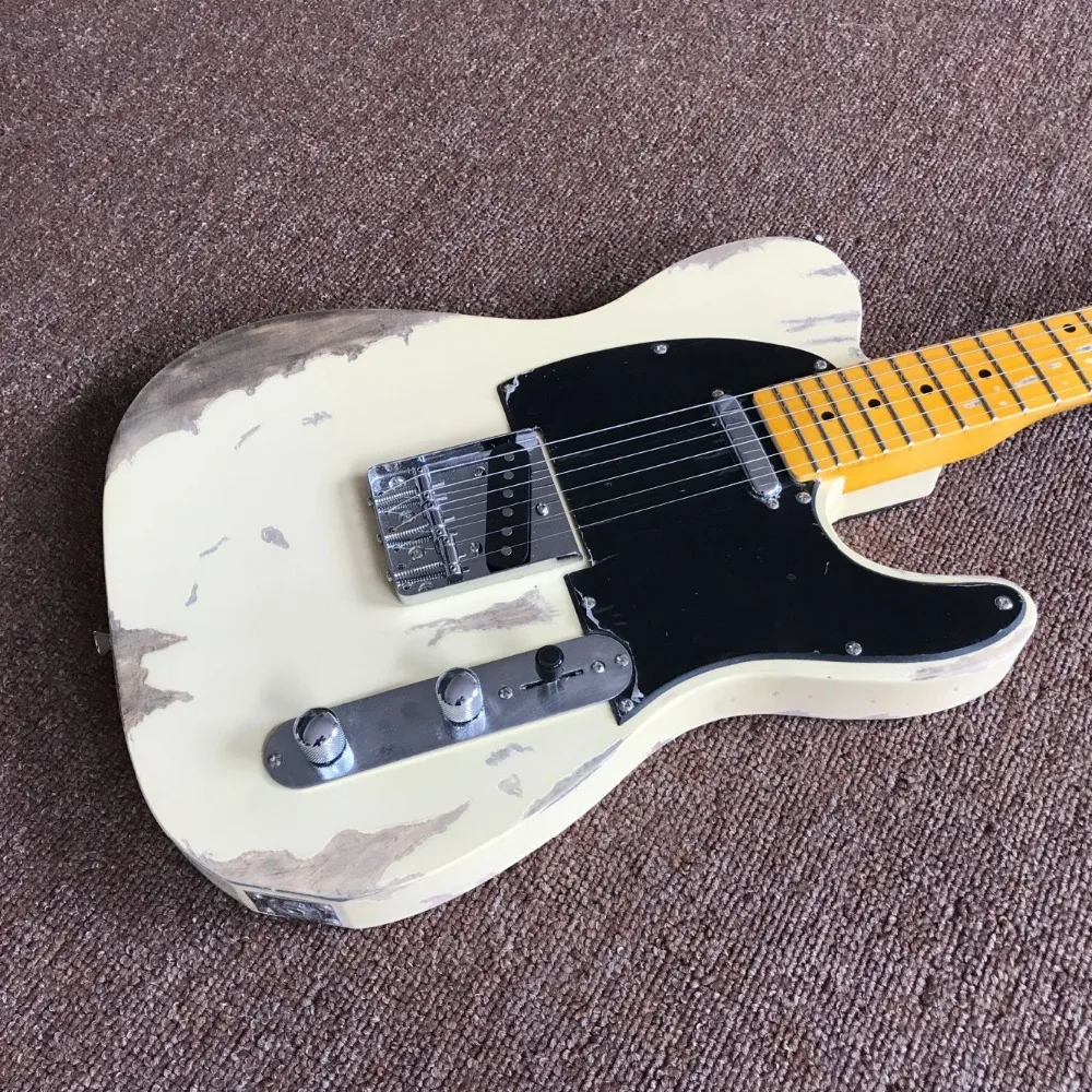 custom shop,classical TELE 6 Strings Maple fingerboard Electric Guitar,telecasterr gitaar relics by hands.cream color guitarra269 (1)