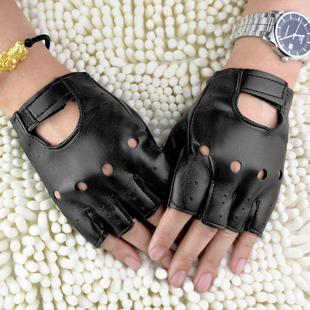 Unisex Artificial Leather Half-Finger Gloves Theatrical Punk Hip-Hop Driving Motorcycle Performance Party Fingerless Mittens fingerless gloves fingerless gym gloves