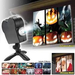 Lámpara de proyección de ventana, luz nocturna de ambiente navideño, Halloween, para dormitorio, decoración de habitación, fondo, lámpara de mesa de pared, 2022