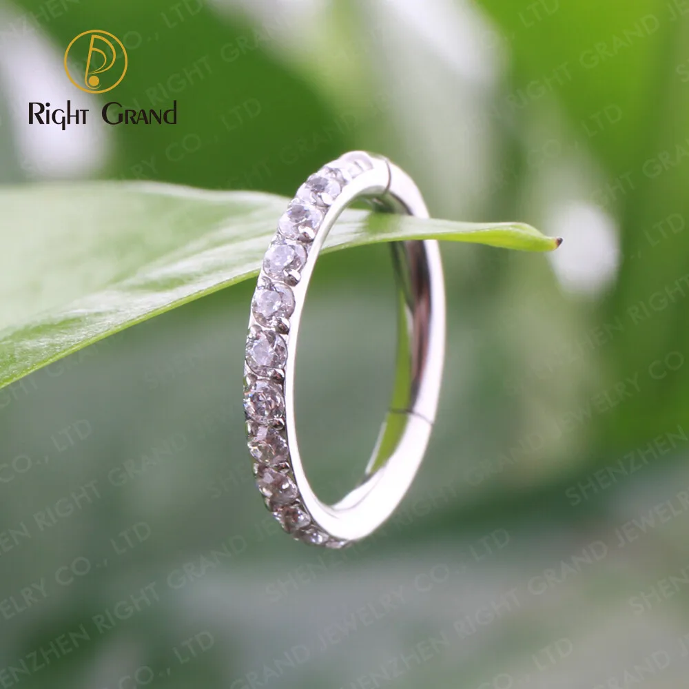 Titanium Nose Ring Hoop Right Grand ASTM F136 Titanium Nose Ring Hoop with CZ Piercing Jewelry for Cartilage Helix Rook Daith Tragus Ear Lobe