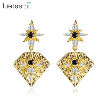 

LUOTEEMI Bohemia Design Fashionable Star Shape Gold Color Stud Earrings for Women Party Banquet AAA CZ Fashion Jewelry Brincos