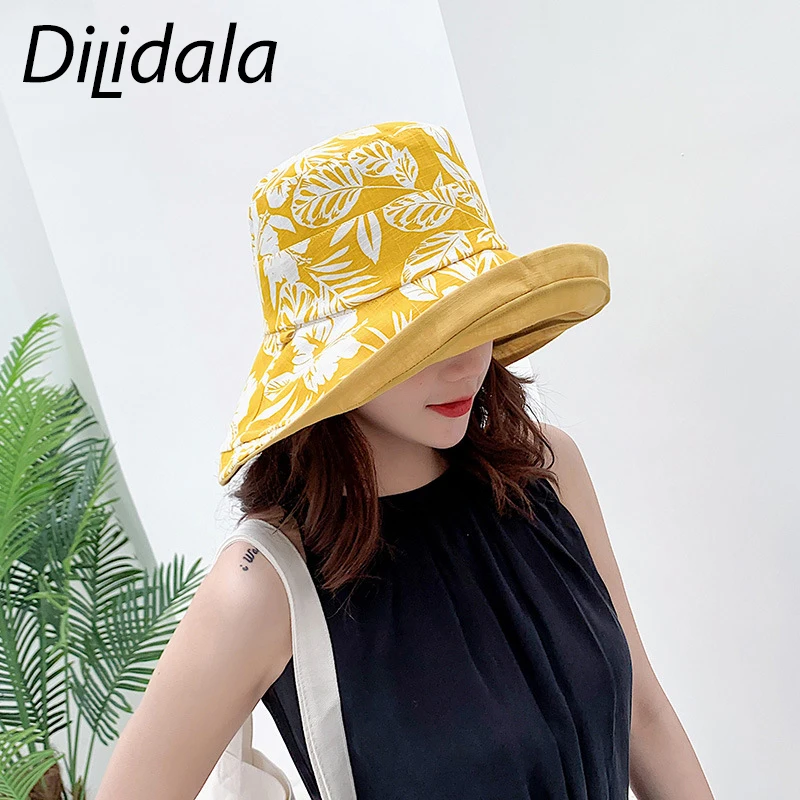 Dilidala Двусторонняя Рыбацкая шляпа с принтом для женщин, дикая летняя уличная Солнцезащитная шляпа от солнца, модная Повседневная Панама