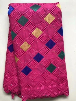 

High Quality African Lace Fabrics Latest Nigerian French 100%cotton Embroidery Net Lace Fabric 5yards For Wedding