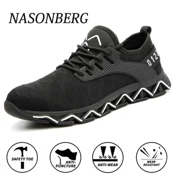

NASONBERG Safety Shoes Breathable Men Summer Lightweight Work Shoes Steel Toe Puncture-Proof Work Sneakers Indestructible Shoes