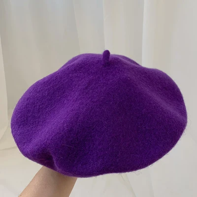 Luna&Dolphin Women 90%Wool Mushroom Rimi Blue Berets Autumn Winter Deep Eaves Knitting Artist Cap Painter Beanie Hat Sweet Color grage purple