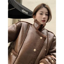 

New Winter PU Leather Jackets Women's Street style Jacket Coats Bomber Locomotive Coat Korean Thick Winter Outwear Leather Tops