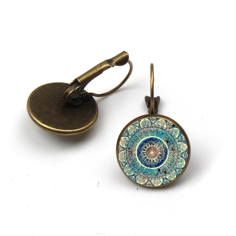 

Charm Mandala Art Picture Earring Henna Crystal Dangle Earrings Yoga Om Symbol Zen Buddhism Glass Earrings For Women Jewellery