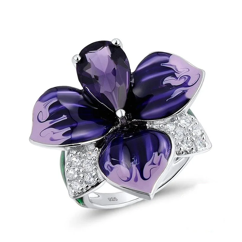 Модный Ювелирный Набор фиолетовые цветы листья кристалл кольца серьги ожерелье подвесные женские украшения орнамент из циркония Z5T231