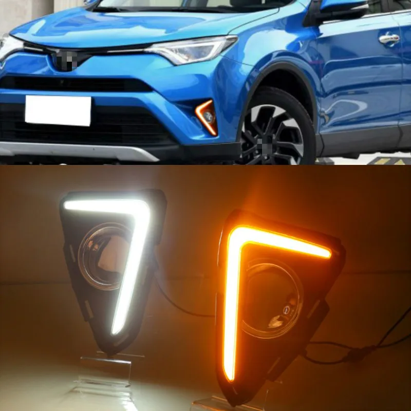 

2PCS For Toyota RAV4 2016 2017 2018 Car LED DRL Daytime Running Lights With Turning Signal Fog Lamp Auto Lights Lamp Accessories