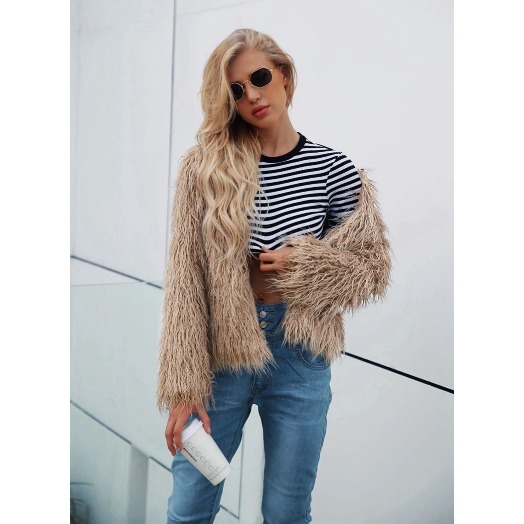 Осеннее элегантное пушистое пальто новое пальто из искусственного меха Женское зимнее пушистое теплое розовое пальто Верхняя одежда модная женская жилетка