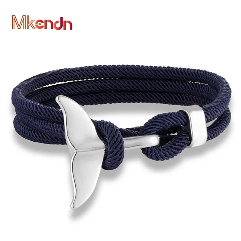 

MKENDN Fashion Whale Tail Anchor Bracelets Men Multilayer Charm Rope Chain Bracelet Male Women Navy style Wrap Metal Sport Hook