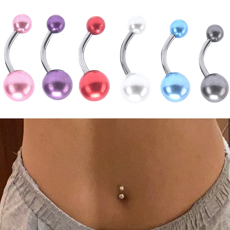 1 8個の外科用鋼のへそピアス アクリルビーズ 腹ボタン 白いボール 湾曲したバナナの形 女性用ジュエリー ボディジュエリー Aliexpress