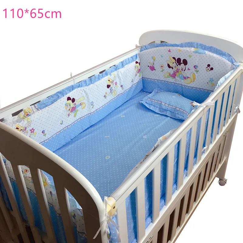 6 шт., Комплект постельного белья для малышей, хлопковая детская подушка, детская кроватка, бамперы, матрас с наполнителем, комплект для малышей, детская кроватка, детская кровать с Минни - Цвет: 110x65cm blue