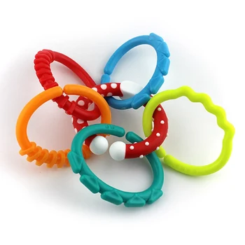 

6pcs/set Baby Teether Ring Stick Grasping Toys Rainbow Molar Circle Bed Handing Toy Kids Gifts Girl Boy