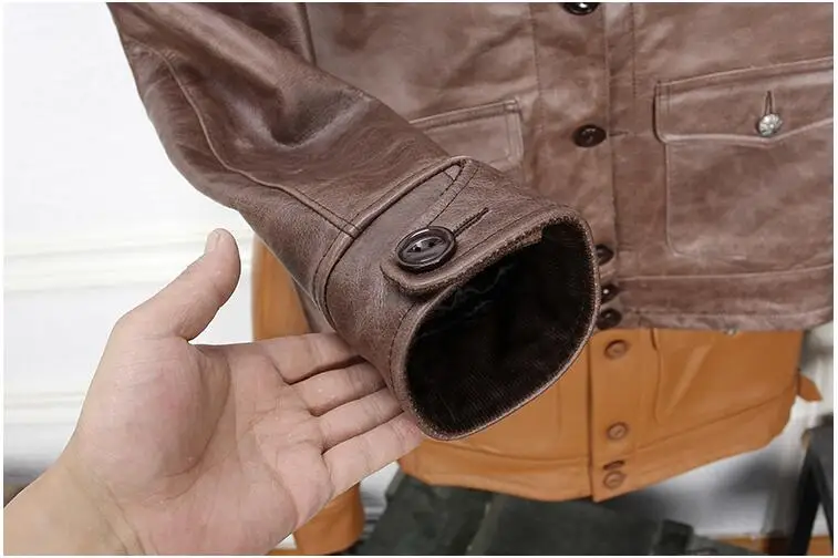 Clearance 2019 Dark Brown Men Japan Style Short Casual Leather Jacket Plus Size 3XL Genuine Cowhide Autumn Slim Leather COat FREE SHIPPING 19