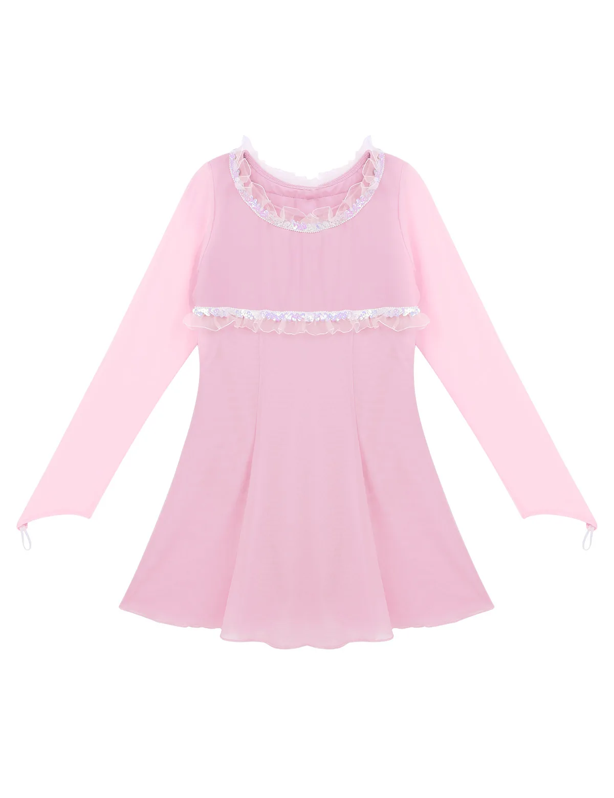 Детское платье для девочек с длинными рукавами, блестками и оборками, платье для фигурного катания на коньках, детское гимнастическое трико для балета и танцев, костюм