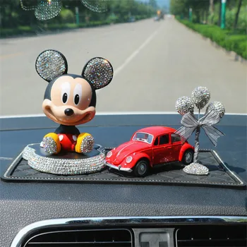 

Disney Mickey Minnie Car Accessories Cartoon Car Ornament Diamond Car Decoration Doll Christmas Birthday Toys for Car Deco