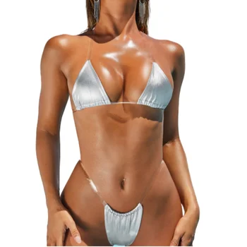 

Transparent Bikini Micro Swimwear Sexy Women Silver Gold Reflective Bikinis Push Up Thong Brazilian Biquini Female Mini Swimsuit