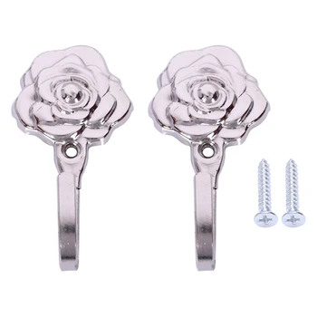 

New 2Pcs Rose Pattern Metal Wall Decorative Tieback Curtain Hooks Towel Hanger