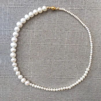 

Handmade freshwater pearl necklace bohemian large medium small three natural pearl mix style choker women luxury neck accessorie