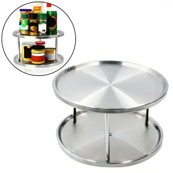 

Stainless Steel Spice Rack Double-layer Turntable 360 Degree Rotating Organizer Tray for Kitchen Counters P7Ding