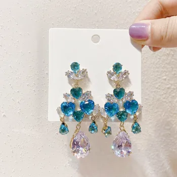 

New Fashion Luxury Blue Crystal Dangle Earrings For Women Elegant Waterdrop Pendientes Party Jewelry Rhinestone Tassel Jewelry