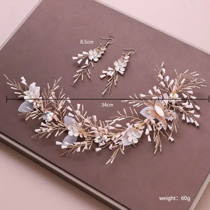High Quality Flower Crystal Simulated Pearls Hairpin Clips Headband Pendant Earrings Jewelry Sets for Bride Noiva Wedding Party