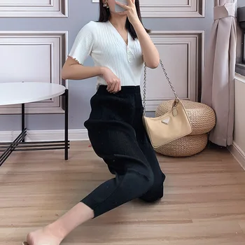 

Pleated Pants Women's 2020 Summer Thin Black Versatile Harlem Pants Capris