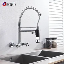 Хромированный кухонный кран Onyzpily с выдвижным распылителем с двумя ручками и двумя отверстиями, вращается на 360 градусов, смесители для кухонной раковины, Torneira de co