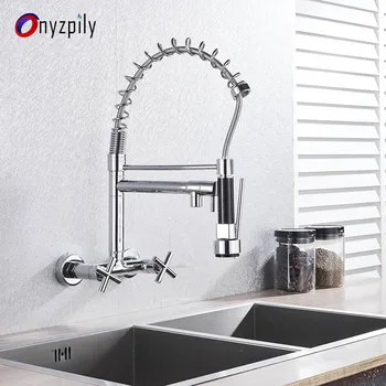 

Onyzpily Chrome Kitchen Faucet Pull Down Sprayer Dual Handles Dual Holes 360 Degree Rotation Kitchen Sink Faucets Torneira de co