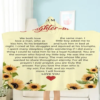 

Letter Printing Hoodie Blanket Love to Mom Daughter Dad 3d Print Sherpa Fleece Blanket Christmas Gift Blanket for Sofa Bed