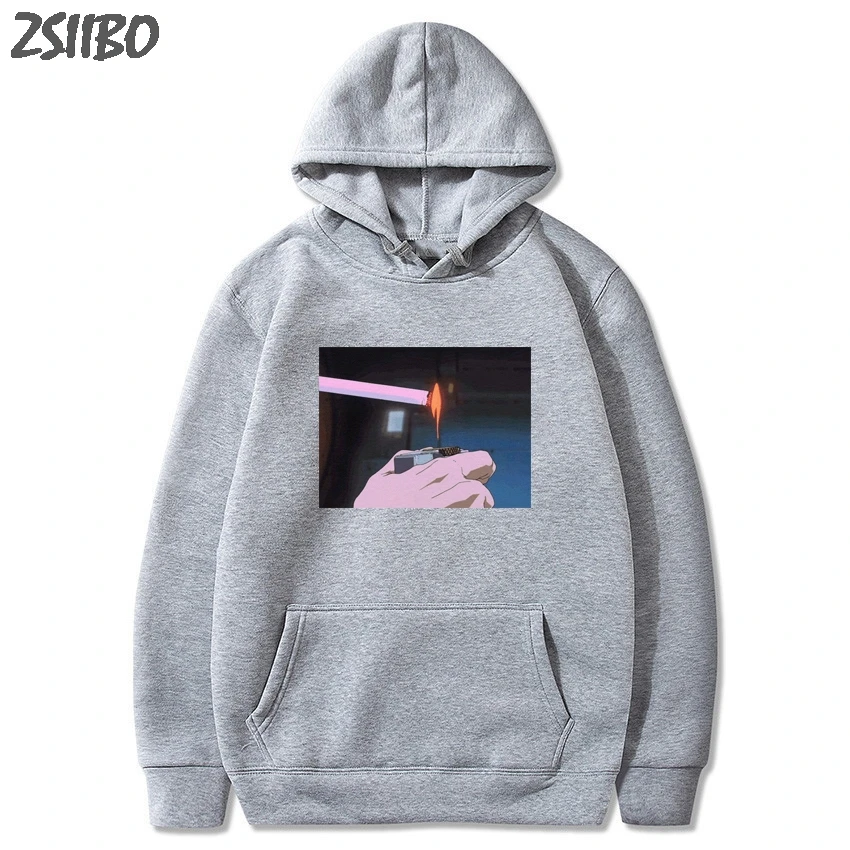 Harajuku Sad somke Vapor wave принт Забавный аниме принт унисекс толстовки Мужская толстовка мужские повседневные топы с капюшоном уличная - Цвет: Hui2