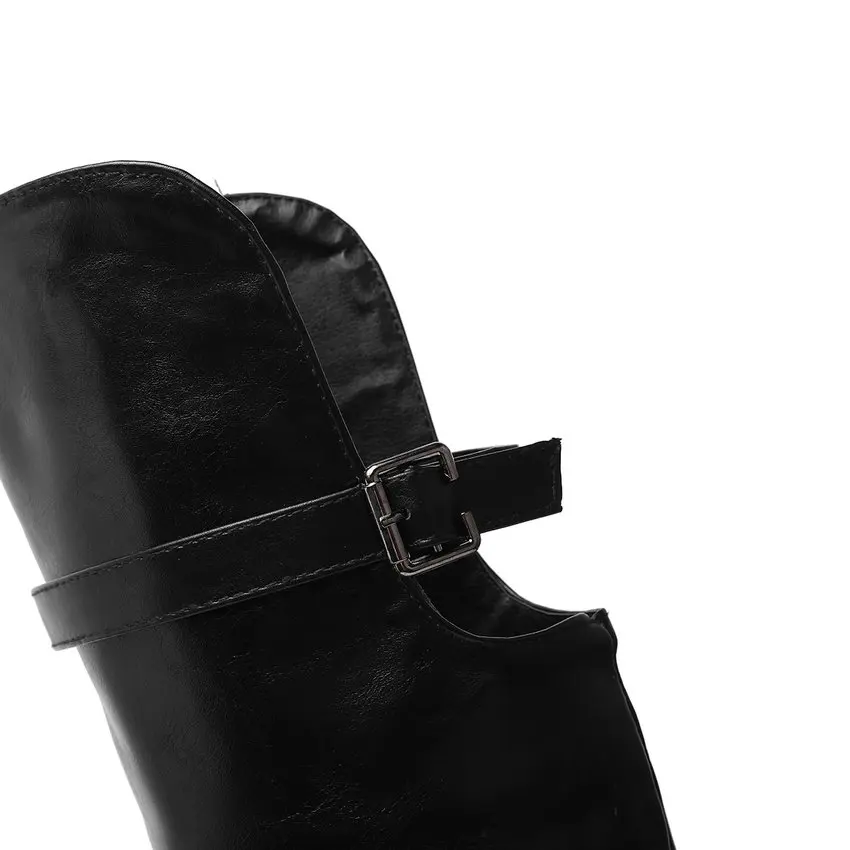 QUTAA/ г. Новая осенне-зимняя модная женская обувь на молнии универсальные Сапоги выше колена с круглым носком и пряжкой для отдыха большие размеры 34-43