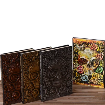 

Retro Embossed Skull Pattern Diary Notebook Hardcover PU Notebook With Bookmark Ribbon Vintage Halloween A5 Diary Book