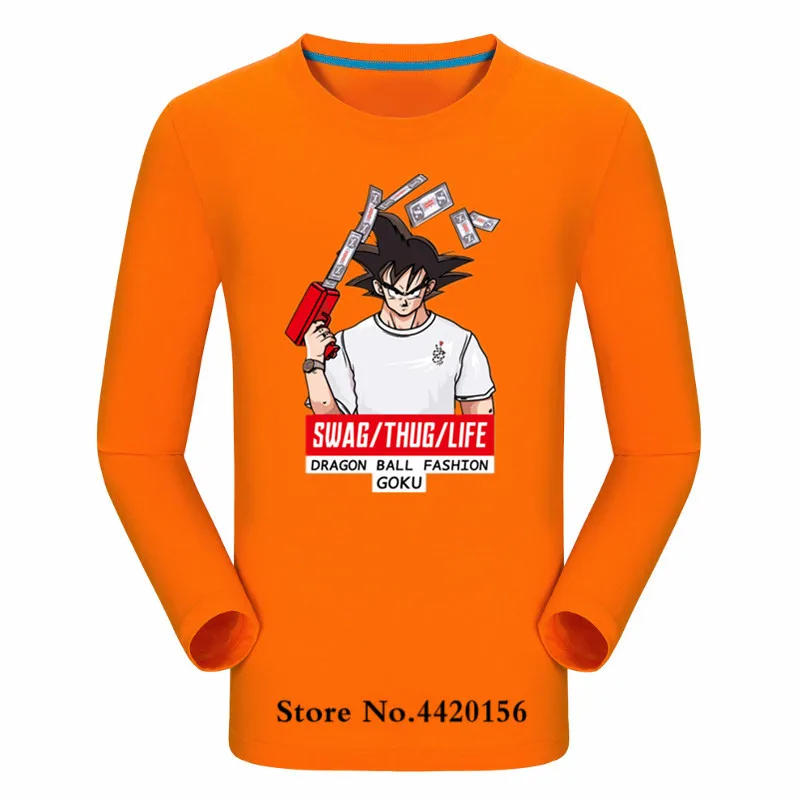 Orange Мужские футболки, летние, японские, аниме, драконий жемчуг Z, топы, мода Harajuku, 111% хлопок, футболка с длинным рукавом, Harajuku, футболка - Цвет: Orange