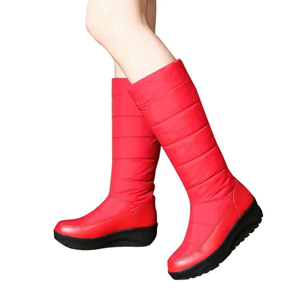 Plus Velvet Boot Winter Solid Color Keep Warm knee high shoes With Plush Inside Women Flat Snow Boots Plus size 43 Botas mujer