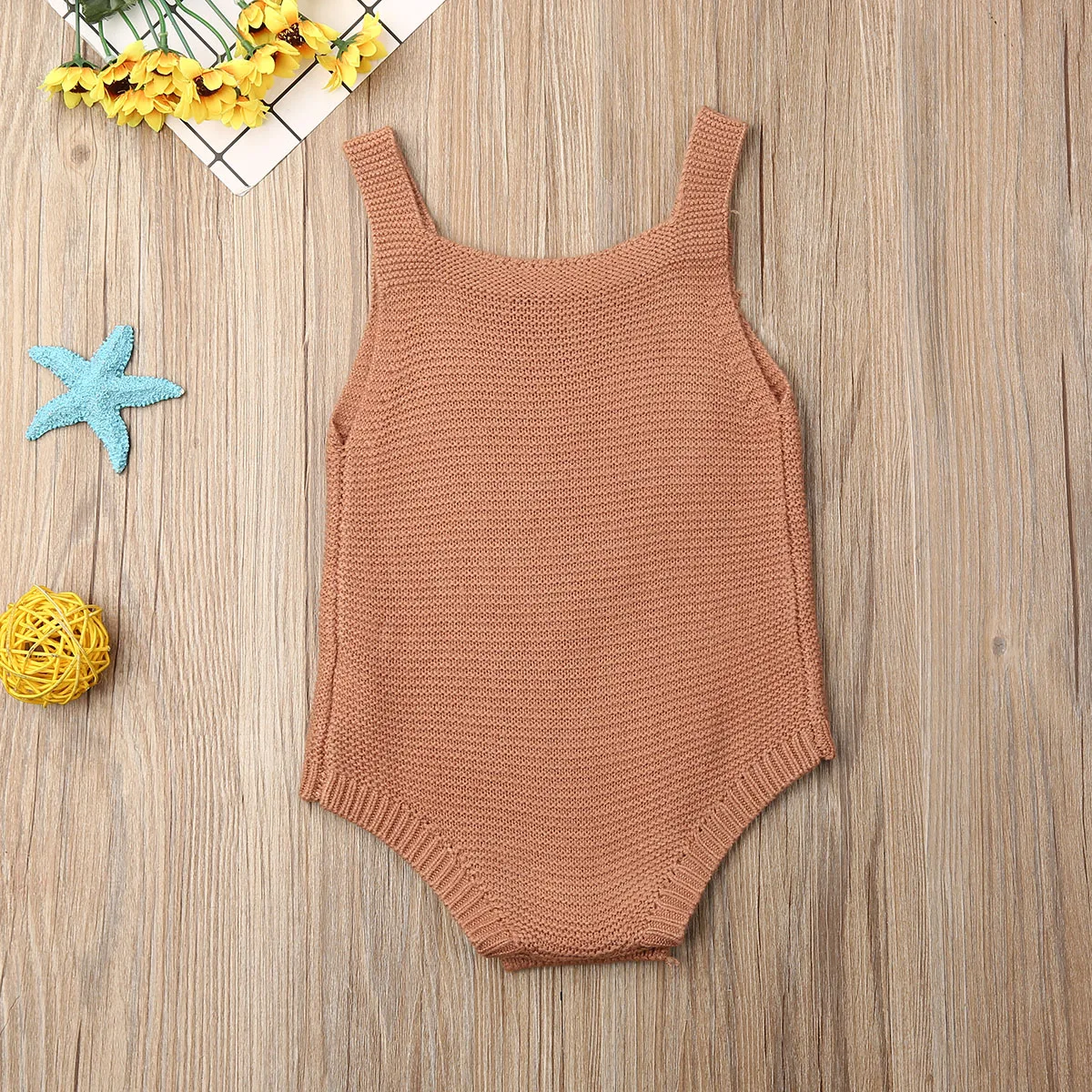 Baby Bodysuit Newborn Infant Baby Boy Girl Knitted Sleeveless Vest Bodysuit Jumpsuit Outfits Clothes Size 0-18M