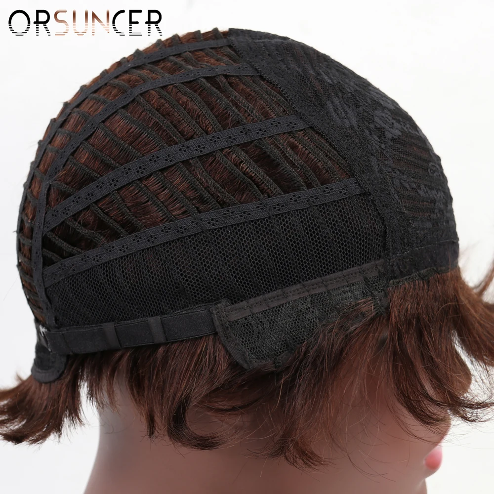 Perucas de Cabelo Brasileiro para Preto Humano Curto Pixie Corte Reto Remy Cabelo Máquina Feita Destaque Cor Barato Glueless Peruca 132 High Quality Apliques e perucas