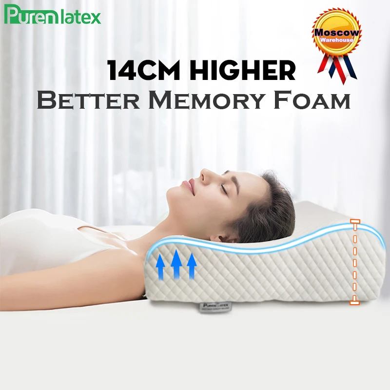 PurenLatex 14 cm High Memory Foam Contour Orthopedic Pillow Neck Cervical Vertebra Support Neck Care Bedding Big Large Pillow