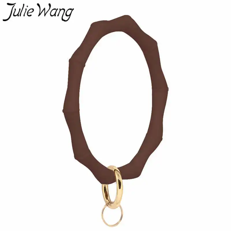 Brown Силиконовый браслет Julie Wang с кольцом для ключей в форме бамбука, спортивный браслет на открытом воздухе, Модный женский браслет, ювелирный аксессуар - Окраска металла: Brown