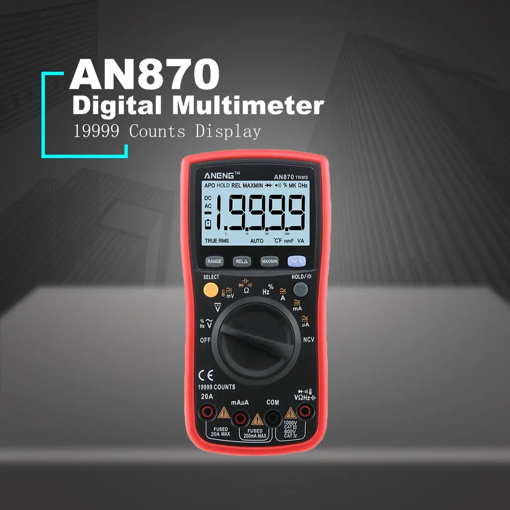 ANENG AN870 Цифровой мультиметр 19999 отсчетов True RMS AC/DC Вольт Ампер Ом Емкость Частота Температура NCV транзисторный тестер