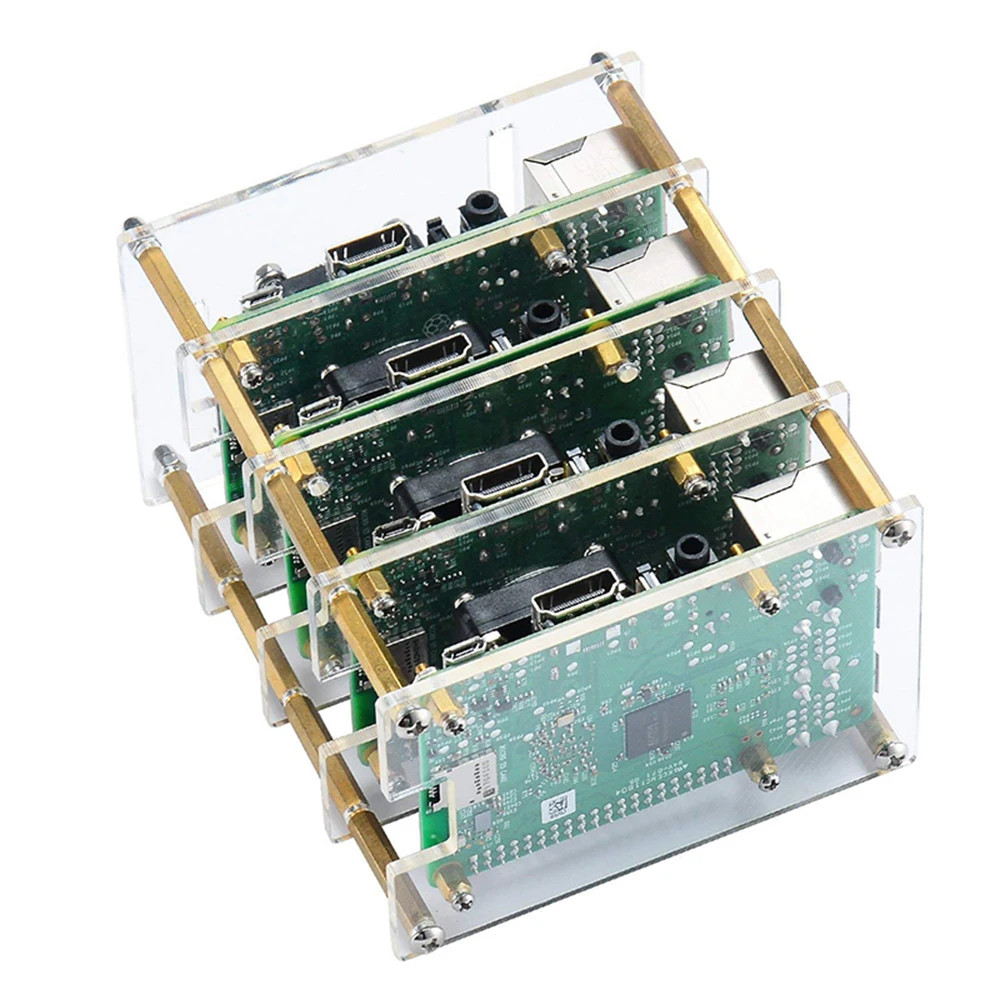 Raspberry Pi 4 Чехол акриловый кластер чехол 4-слойный с охлаждающим вентилятором для Raspberry Pi 4 Модель B/3B