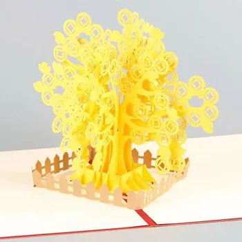 

Cute Newly 3D Golden Wealthy Tree Greeting Card Foldable Paper-cut Greeting Card New Year Blessing Greetings Postcard
