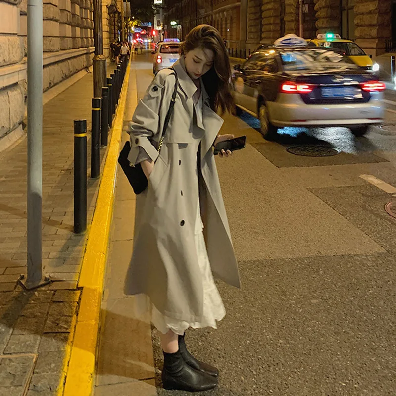 

iMucci 2020 Women's Khaki Long Trench Coats Button Adjustable Waist Decorated England Style Windbreaker Women Outerwear Teen